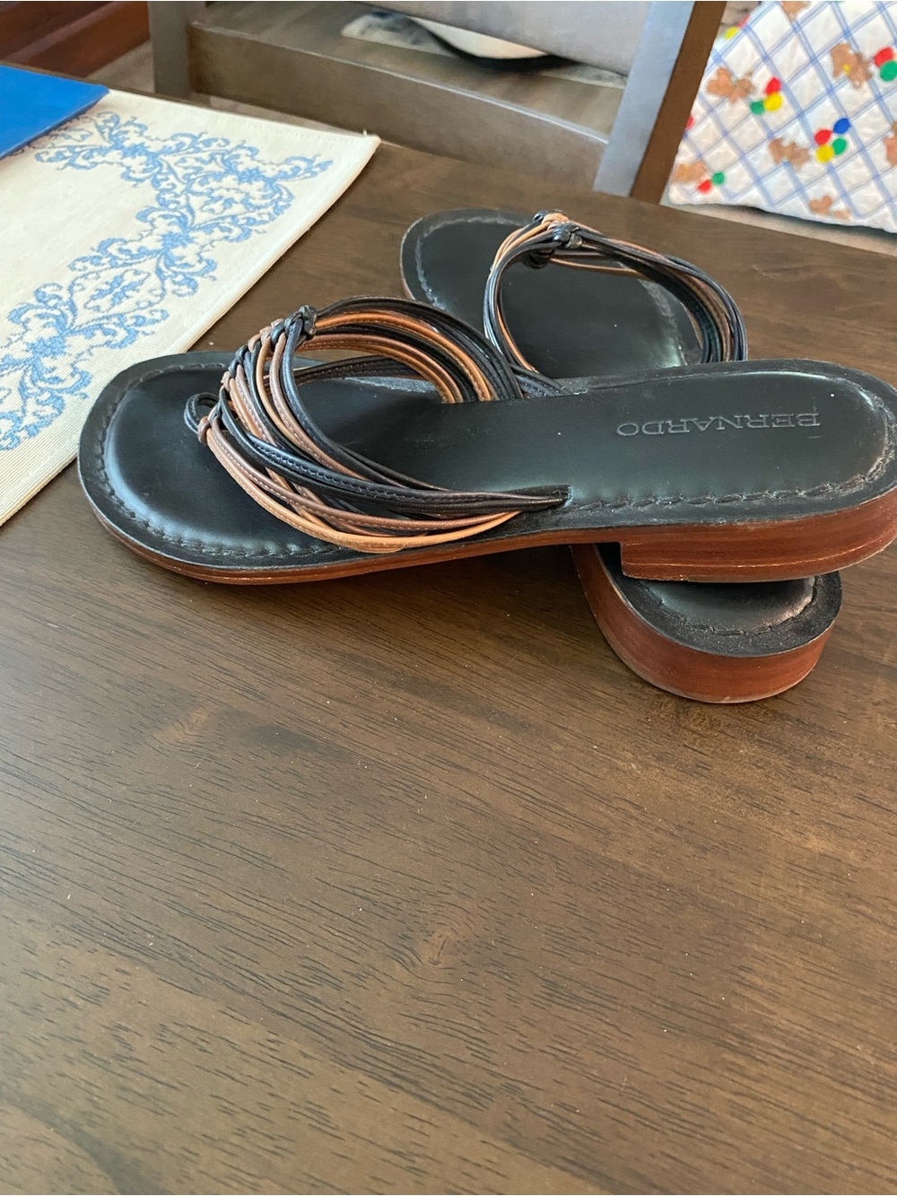 Bernardo Black and Brown Leather Slide Sandals - Picture 1 of 1
